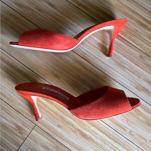 Manolo Blahnik Jada Suede Mule Sandals, Orange, Suede, 9.5B, 39.5 EU, New in box